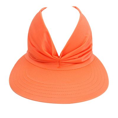 Casual Summer Hat Women's Sun Visor Hat Sunscreen Elastic Hollow Top Hat Solid Color Pleats Cap (Orange, One Size)