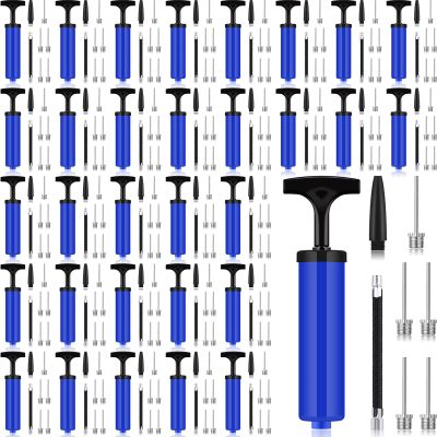 Fumete 100 Sets Ball Pump Bulk Air Pump for Sports Balls Include Needle Nozzle Extension Hose Portable Hand Inflation Kit for Basketball Soccer Football Balloon Back to School(Blue)