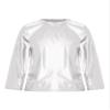 Hansber Kids Girls Boys Metallic Shiny T-Shirt Solid Long Sleeve Tees Dance Performance Tops Party Wear Metallic,Silver 15-16 view 1