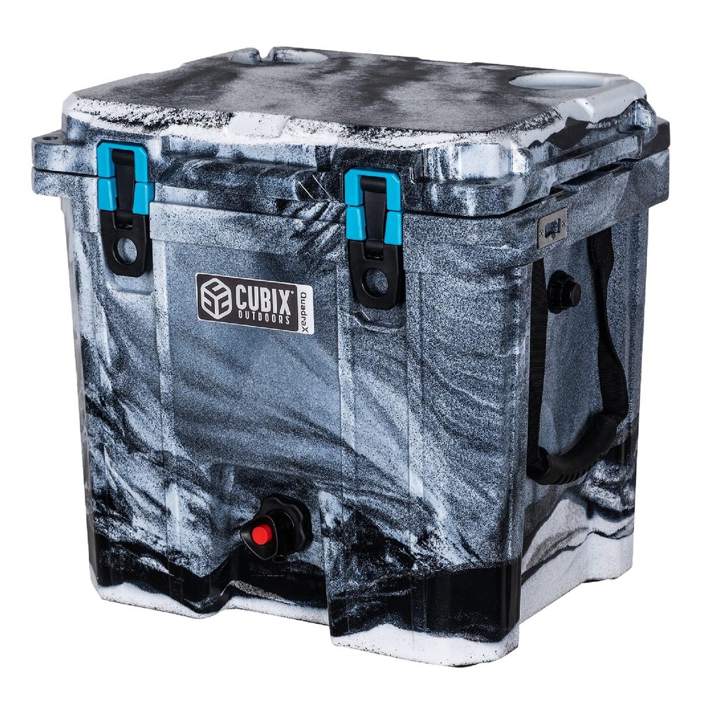 Cubix Outdoors, Quadrax 20QT 2-in-1 Beverage Dispenser Cooler, Holds drinks for 5 Days, Insulated Hard Ice Chest, Portable Drink & Water Coolers for Parties, Camping, Beach - Winter Camo