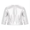 Hansber Kids Girls Boys Metallic Shiny T-Shirt Solid Long Sleeve Tees Dance Performance Tops Party Wear Metallic,Silver 7-8 view 2