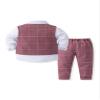 Abolai Baby Boys' 4 Piece Classical Gentleman Set with White Shirt,Bowtie,Plaid Vest and Plaid Pants Red 90 view 2