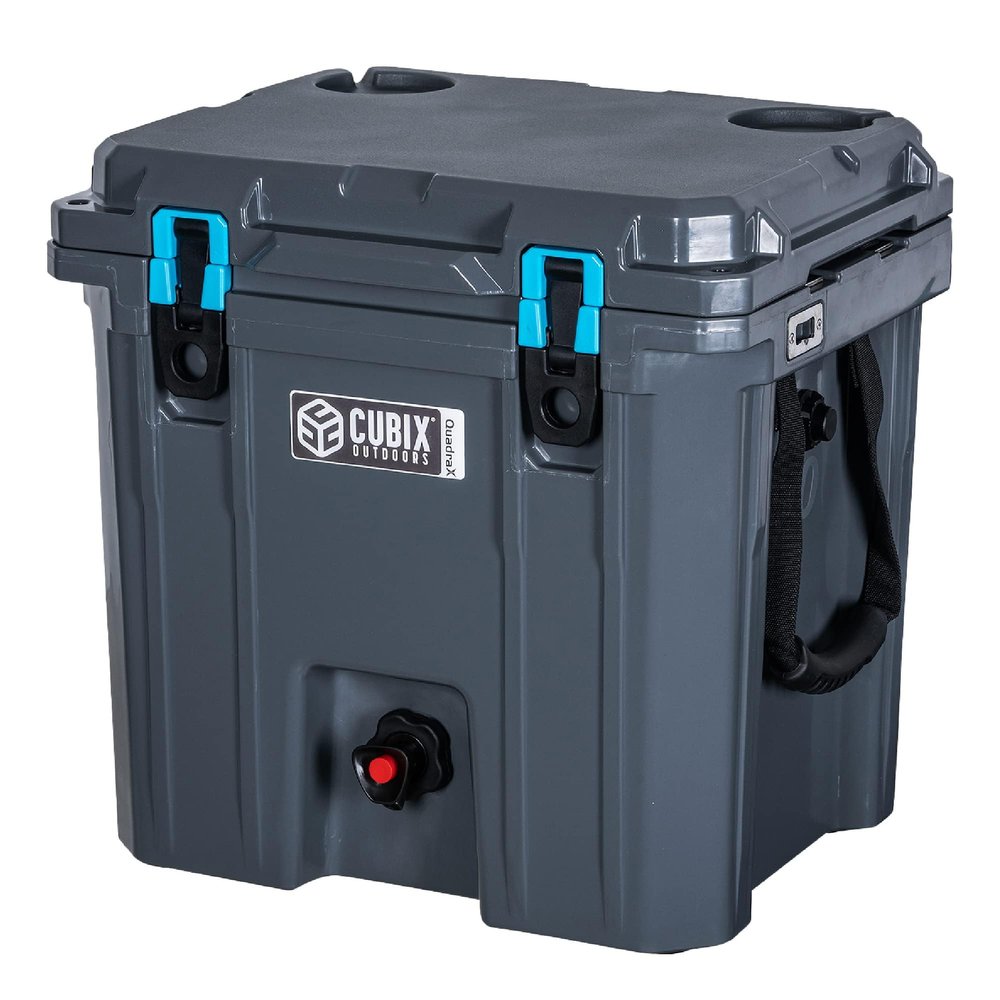 Cubix Outdoors, Quadrax 20QT 2-in-1 Beverage Dispenser Cooler, Holds drinks for 5 Days, Insulated Hard Ice Chest, Portable Drink & Water Coolers for Parties, Camping, Beach - Granite Grey