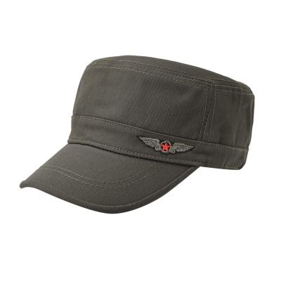 Casual Mens Fashion Embroidery Hat Cotton Flat Top Sunshade Washing Hat Hiking Hat (Army Green, One Size)