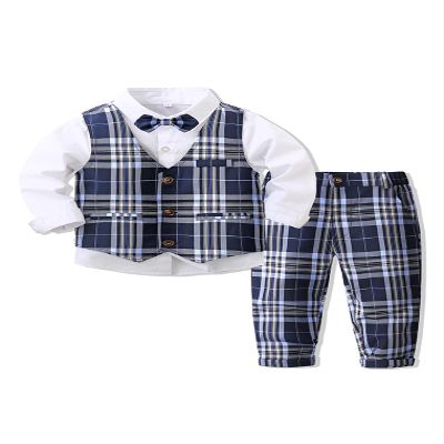 Abolai Baby Boys' 4 Piece Gentleman Set with White Shirt,Bowtie,Plaid Vest and Plaid Pants White 110