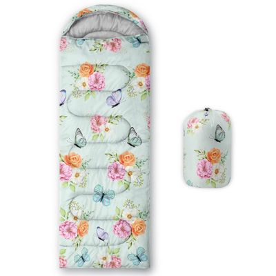 BSNTHO Butterfly Flower Printed Camping Sleeping Bags,3 Season Warm & Cool Weather,Lightweight,Waterproof Sleeping Bags for Adults & Kids,Traveling,and Outdoors,Camping Gear Equipment,31x90inch
