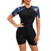Short Sleeve Rash Guard Women Full Body Swimsuit One Piece Swimsuits Floral Athletic Surfing Sport Boyshort Bottom Swimwear with Built-in Bra Bathing Slim Fit Traje de Bao para Mujer Black Blue L view 2
