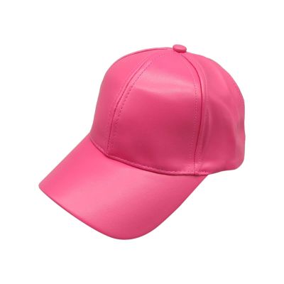 YOLAI Casual Mens and Womens Solid Color Baseball Cap Adjustable Cap Unisex PU Leather Hat (Hot Pink, One Size)