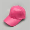 YOLAI Casual Mens and Womens Solid Color Baseball Cap Adjustable Cap Unisex PU Leather Hat (Hot Pink, One Size) view 3