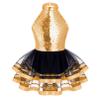 FEESHOW Kids Girls Glittery Sequins Metallic Ballet Dance Leotard Dress with Tutu Mesh Skirts Performance Costume Champagne 14 Years view 1