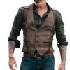 Onlylover Wool Tweed Men Suit Vests Steampunk Cosplay Mens Waistcoat with Leather Gentleman Groomsmen Wedding Slim Fit Men Gilet (Brown, Large) view 1