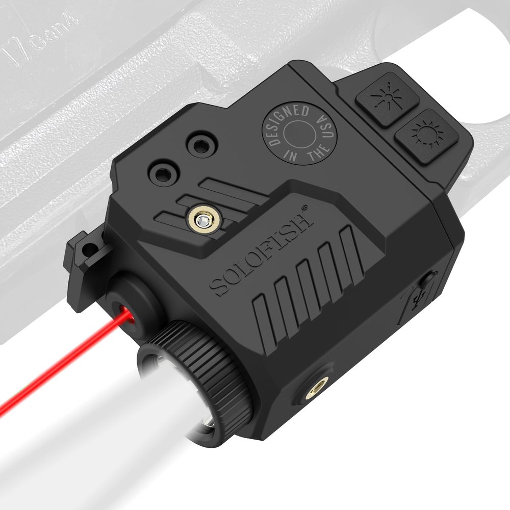 Solofish 800 Lumens Adjustable Pistol Light Laser Combo, Strobe Function Red Laser and Tactical Light Fits for Guns with Rail