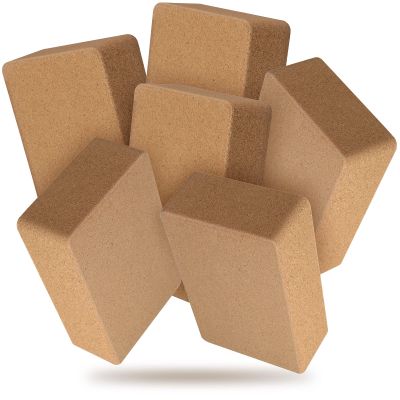 6 Pieces Cork Yoga Brick 9 x 6 x 3 Inches Non Slip Cork Yoga Block Gymnastic Yoga Cube Bricks Supportive Stretching Blocks for Exercise Pilates Workout Fitness Meditation Stability