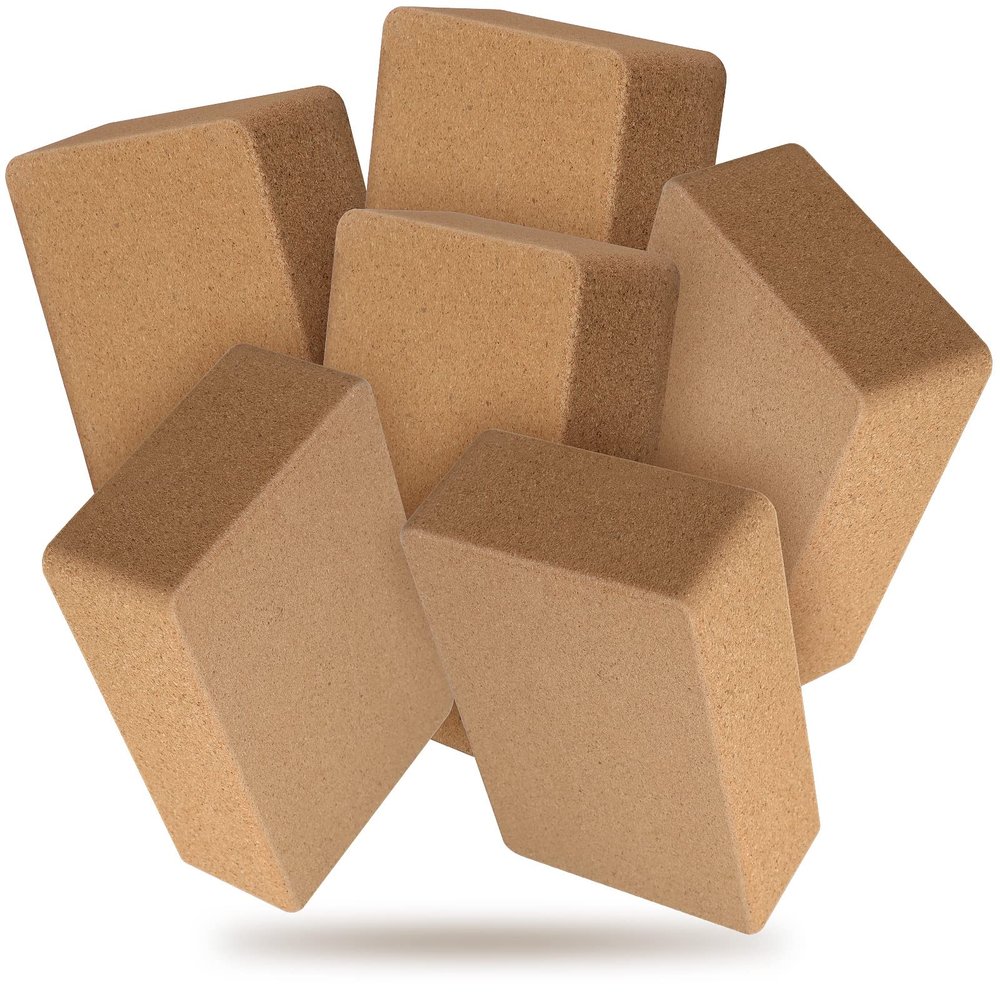 6 Pieces Cork Yoga Brick 9 x 6 x 3 Inches Non Slip Cork Yoga Block Gymnastic Yoga Cube Bricks Supportive Stretching Blocks for Exercise Pilates Workout Fitness Meditation Stability