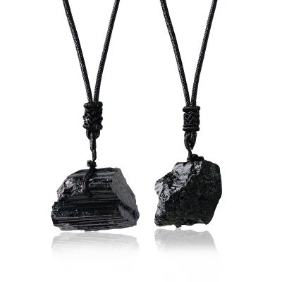 Apengshi Natural Black Tourmaline Necklace 2PCS Irregular Raw Stone Pendant Healing Crystal Necklace Meditation Reiki Energy Purification Energy Chakra Balance Security Protection Gift