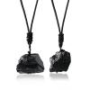 Apengshi Natural Black Tourmaline Necklace 2PCS Irregular Raw Stone Pendant Healing Crystal Necklace Meditation Reiki Energy Purification Energy Chakra Balance Security Protection Gift view 1