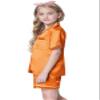 Satin Halloween Pajamas for Girls, 2 Pcs Sleepwear Short Sleeve Silk Summer Pajama Set, Orange, 13-14 Years view 3