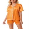 Satin Halloween Pajamas for Girls, 2 Pcs Sleepwear Short Sleeve Silk Summer Pajama Set, Orange, 13-14 Years view 4