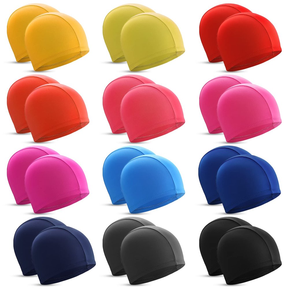 Bonuci 24 Pieces Cloth Elastic Swim Cap Bulk Comfortable Fabric Swimming Hat Elasticity Swimming Pool Cap Lightweight Bathing Caps for Women Men Kids Unisex, Not Waterproof(Multicolor)
