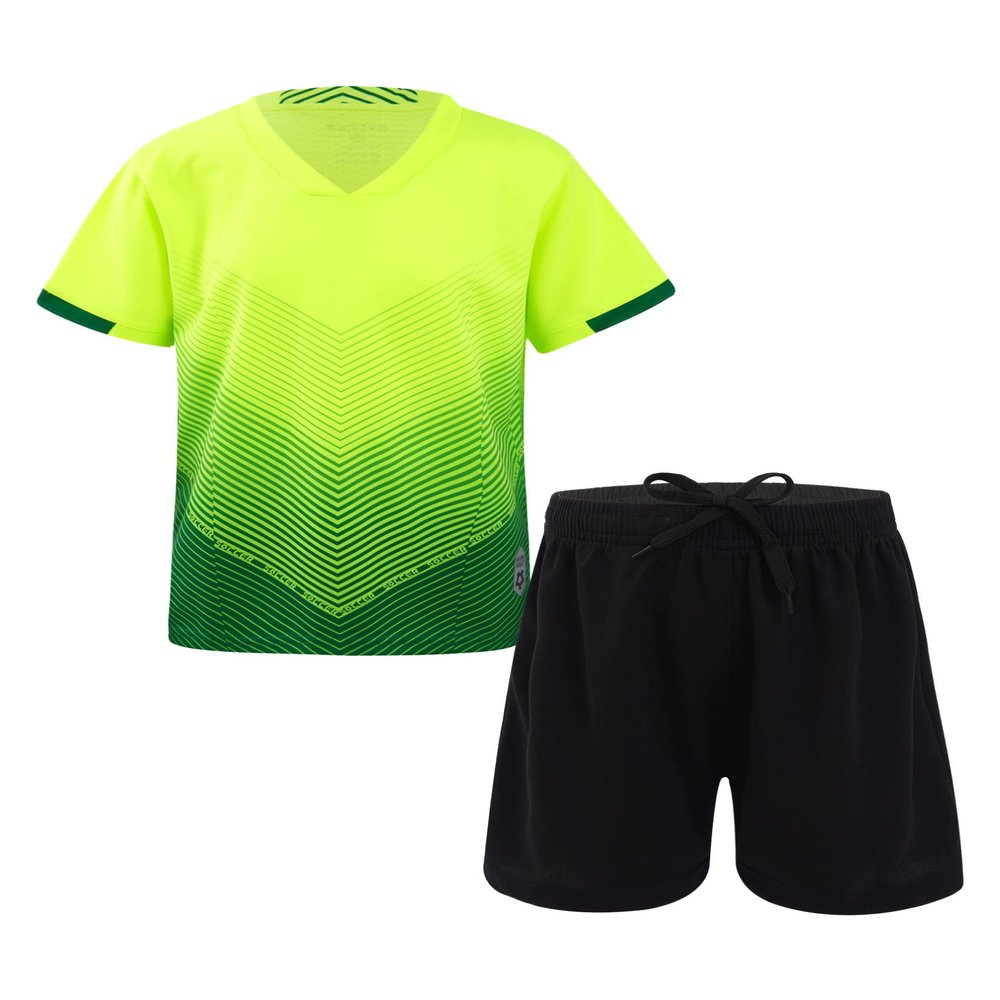 Jugaoge Kids Boys Football Soccer Training Team Uniform 2 Pcs Sport Suit Tracksuit Workout Fitness Sportswear Fluorescent Green 9-10 Years
