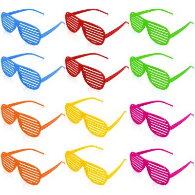 Ainiv Neon Color Shutter Shadeds Glasses, 12PCS Plastic Novelty Party SunGlasses, Fancy Dress Costume Glasses, Funny Party Decoration Favors Supplies, Festival Outfits Accessories for Kids aldults