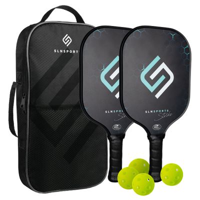 SLNSports Pickleball Paddles Set of 2 | Carbon Fiber/Fiberglass Pickleball Rackets Set | Carrying Case, 4 Balls | Pickleball Raquets for Kids and Adults | Beginners & Professionals (Carbon Fiber)