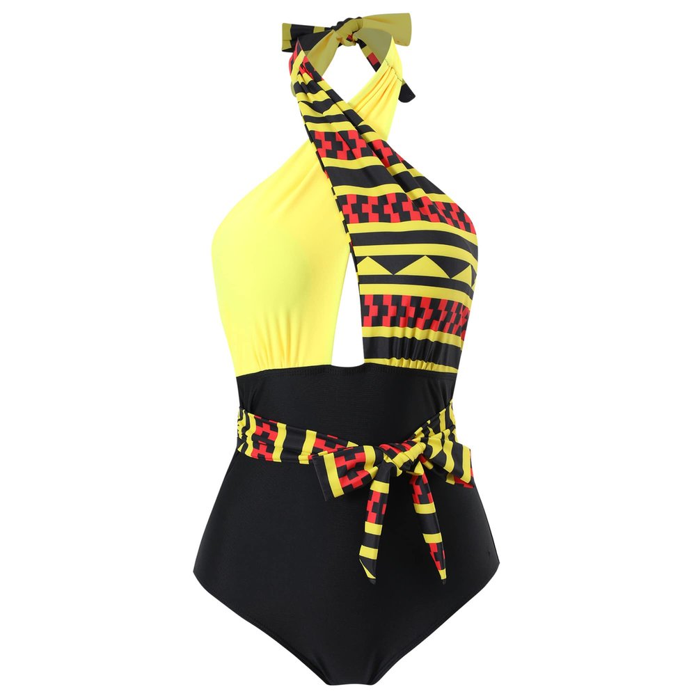 Bestgift One-Piece Swimsuit Ladies Sexy Bikini Small Fresh Bikini Swimsuit Yellow XL