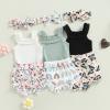 LIOMENGZI Newborn Baby Boy Girl Summer Clothes Outfits Set Fly Sleeve Solid Romper Tops Drawstring Short Headband Clothes Set (White Flower, 0-3 Months) view 2