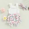 LIOMENGZI Newborn Baby Boy Girl Summer Clothes Outfits Set Fly Sleeve Solid Romper Tops Drawstring Short Headband Clothes Set (White Flower, 0-3 Months) view 3