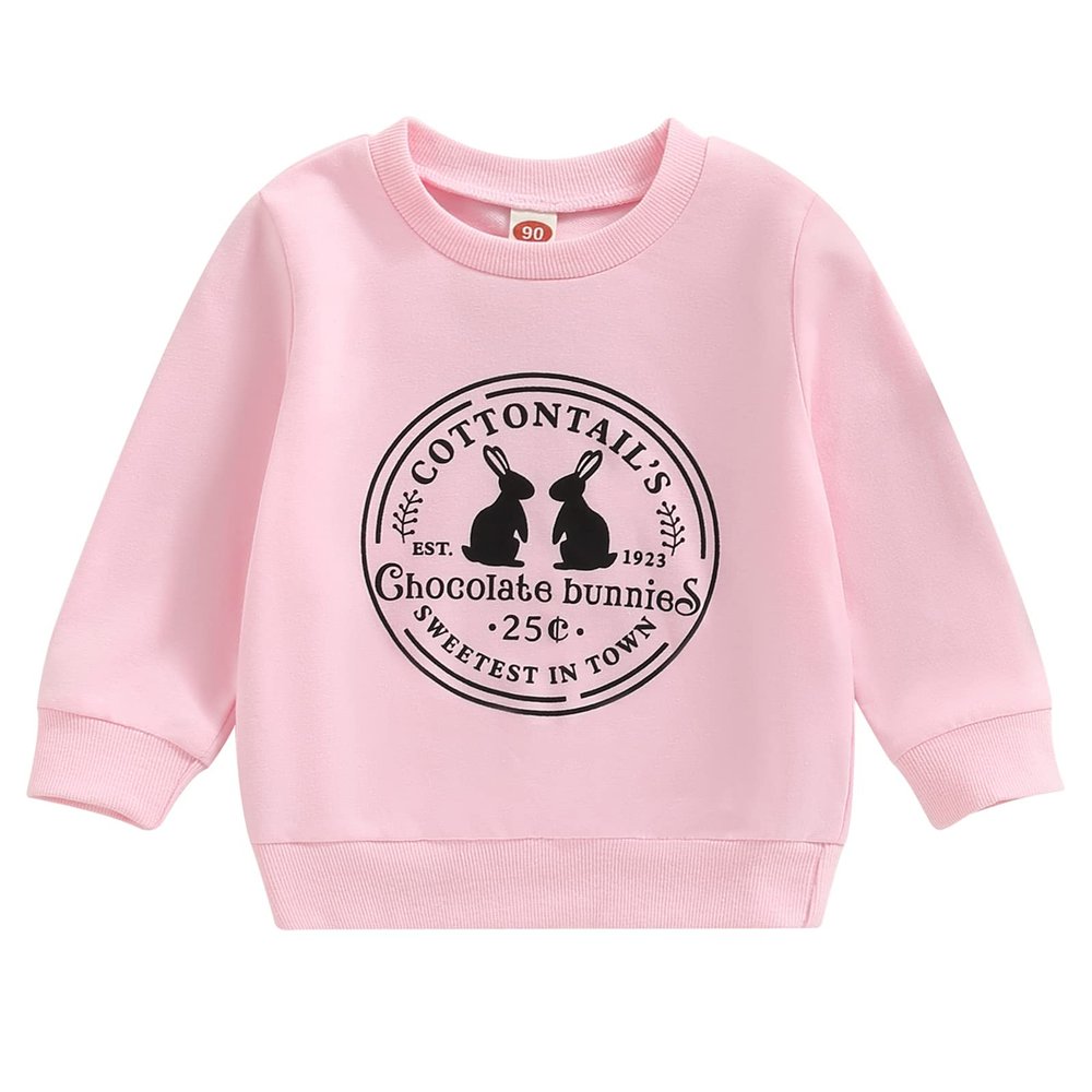 Kayotuas Toddler Easter Shirt for Girls Boys Cute Letter Print Long Sleeve Top Crewneck Sweatshirt Spring Clothes (Easter Rabbit Print,1-2T)