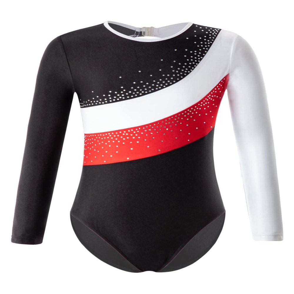 easyforever Kids Girls Long Sleeves Shiny Diamonds Gymnastics Leotard Ballet Jumpsuit Bodysuit Dance Unitard Dancewear Black&White 6 Years