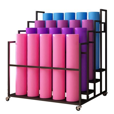 YLLFFLL Large Capacity Yoga Mat Storage RackHold 20 Mats, Metal Foam Roller Storage Organizer for Home Gym/Commercial, Easy to Install (Color : Black, Size : 100x85x110cm)