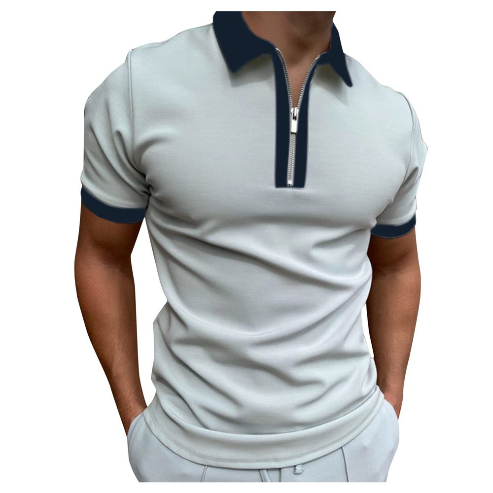 Men's Classic Short Sleeve Polo Shirt Zip Up Casual Summer Slim Fit T-Shirts Striped Graphic Printed Tops Beach Tees