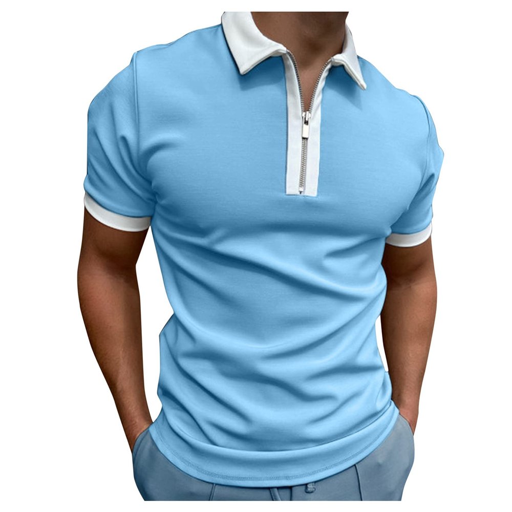 Men's Classic Short Sleeve Polo Shirt Zip Up Big&Tall Casual Summer Slim Fit T-Shirts Striped Graphic Printed Beach Tees Tops