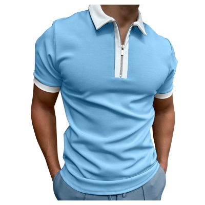 Men's Classic Short Sleeve Polo Shirt Zip Up Casual Summer Slim Fit T-Shirts Striped Graphic Printed Tops Beach Tees