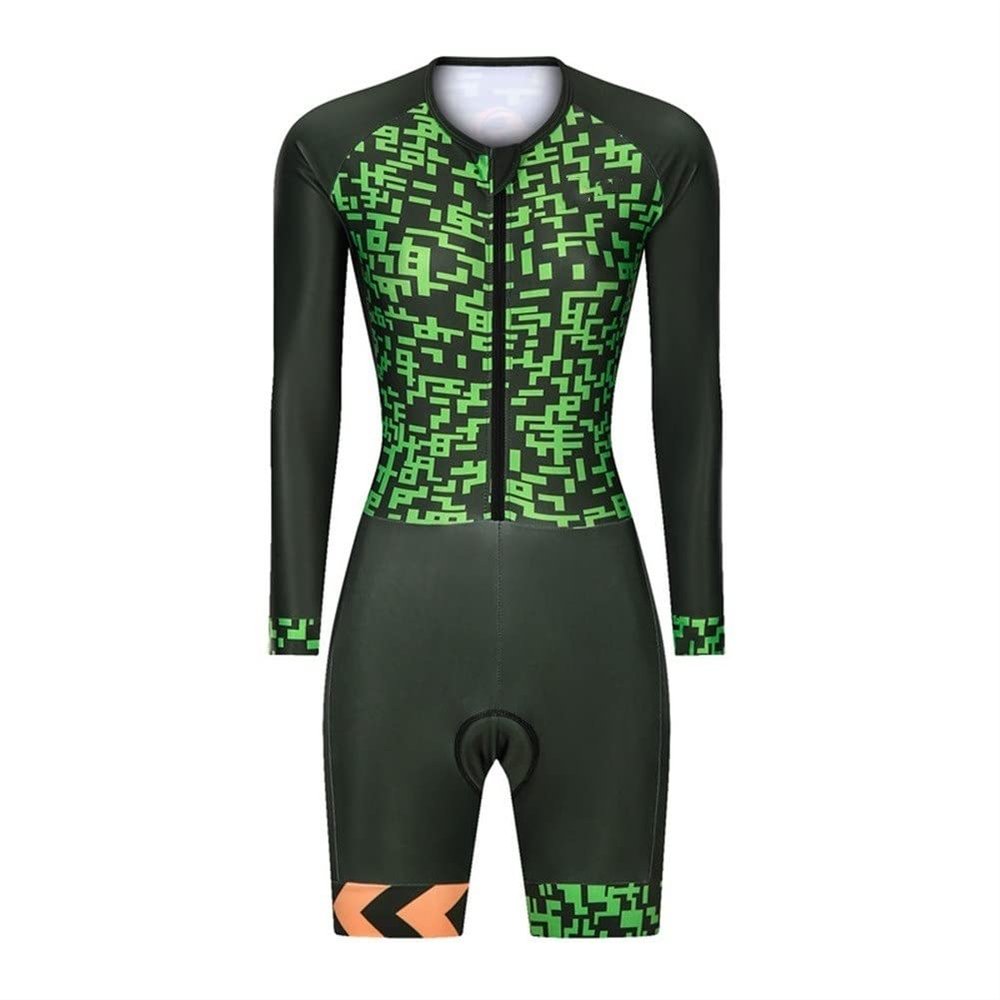 KOZUJI Triathlon Suit Women's Cycling Jersey Suit Short/Long Sleeve Summer Clothing Bodysuit Jumpsuit with 9D Gel Pad (Color : Long Sleeve, Size : XXX-Large)