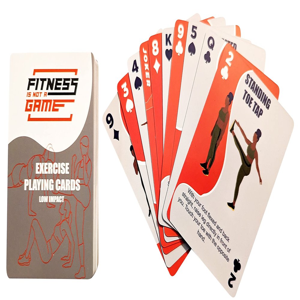 Fitness Is NOT A Game Low-Impact Exercise Playing Cards | 52-Card Deck | Bodyweight | All Fitness Levels | Strength Training and Cardio | at-Home Workout | Family Game Night | Fun