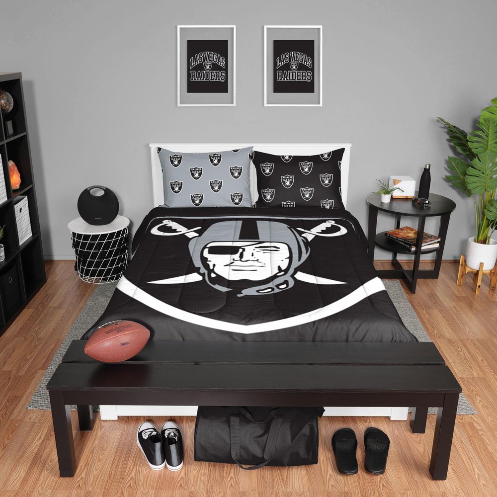 FOCO Las Vegas Raiders NFL Team Color Bed In a Bag Comforter Bedding 3 Piece Full Set