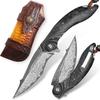 ALVELY handmade Folding Pocket KnifeJapanese Damascus steel 3.9in blade Men's folding knifewith Pocket Clip Leather Sheathliner lock Carbon Fiber Handlefit EDC Outdoor camping Survivalgift view 1