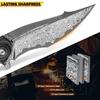 ALVELY handmade Folding Pocket KnifeJapanese Damascus steel 3.9in blade Men's folding knifewith Pocket Clip Leather Sheathliner lock Carbon Fiber Handlefit EDC Outdoor camping Survivalgift view 3