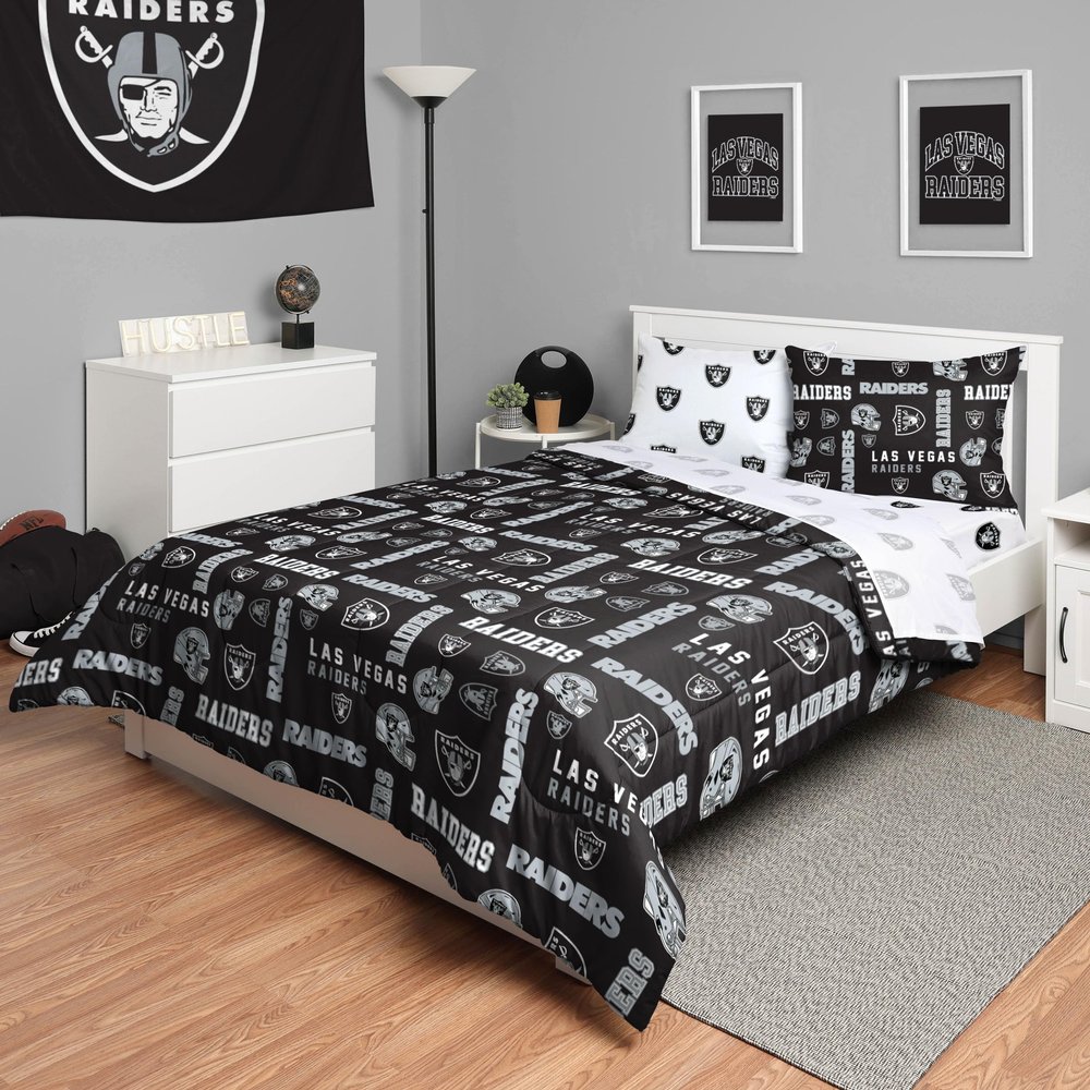 FOCO Las Vegas Raiders NFL Team Color Bed In a Bag Comforter Bedding 5 Piece Full Set