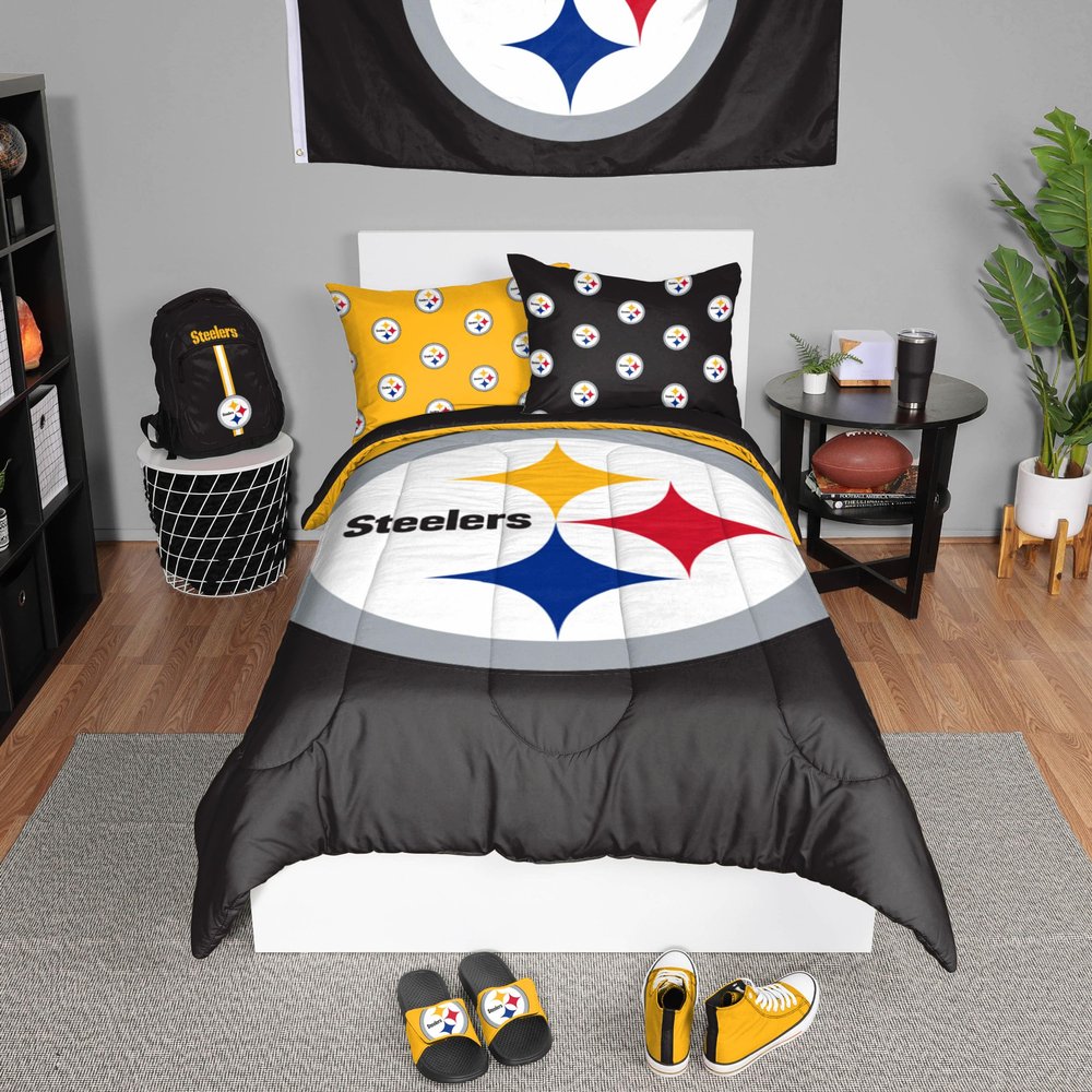 FOCO Pittsburgh Steelers NFL Team Color Bed In a Bag Comforter Bedding 3 Piece Twin Set