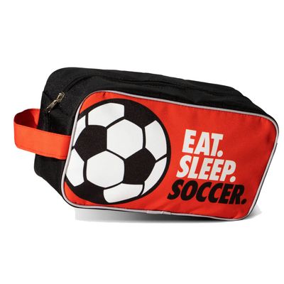 ChalkTalkSPORTS Soccer Toiletry Bag - Eat Sleep Soccer - Red & Black