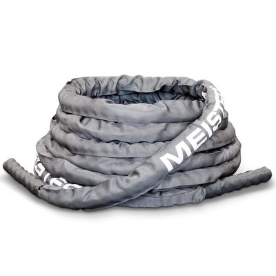 Meister Professional Sheathed Battle Rope for Strength & Conditioning Gym Workouts - 1.5" Diameter - Gray