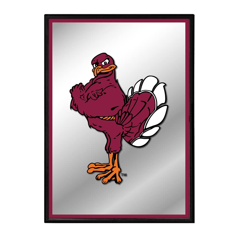 The Fan-Brand NCAA Virginia Tech Hokies: Mascot - Maroon Edge - Vertical Framed Mirrored Wall Sign - Sports Team Bar Sign Dcor - Home, Dorm, Garage, Office, Fan Cave