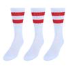 CTM Men's Crew Striped Socks (3 Pairs), White with Red Stripes view 2