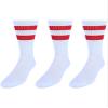 CTM Men's Crew Striped Socks (3 Pairs), White with Red Stripes view 4