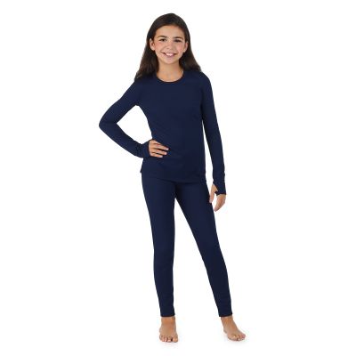 Cuddl Duds Girls Heavyweight Fleece Lined 2 Piece Thermal Underwear Set  Long Sleeve Shirt & Leggings Base Layer for Cold Weather  Winter Clothing Long Johns Lounge Sets for Kids, Navy, XS