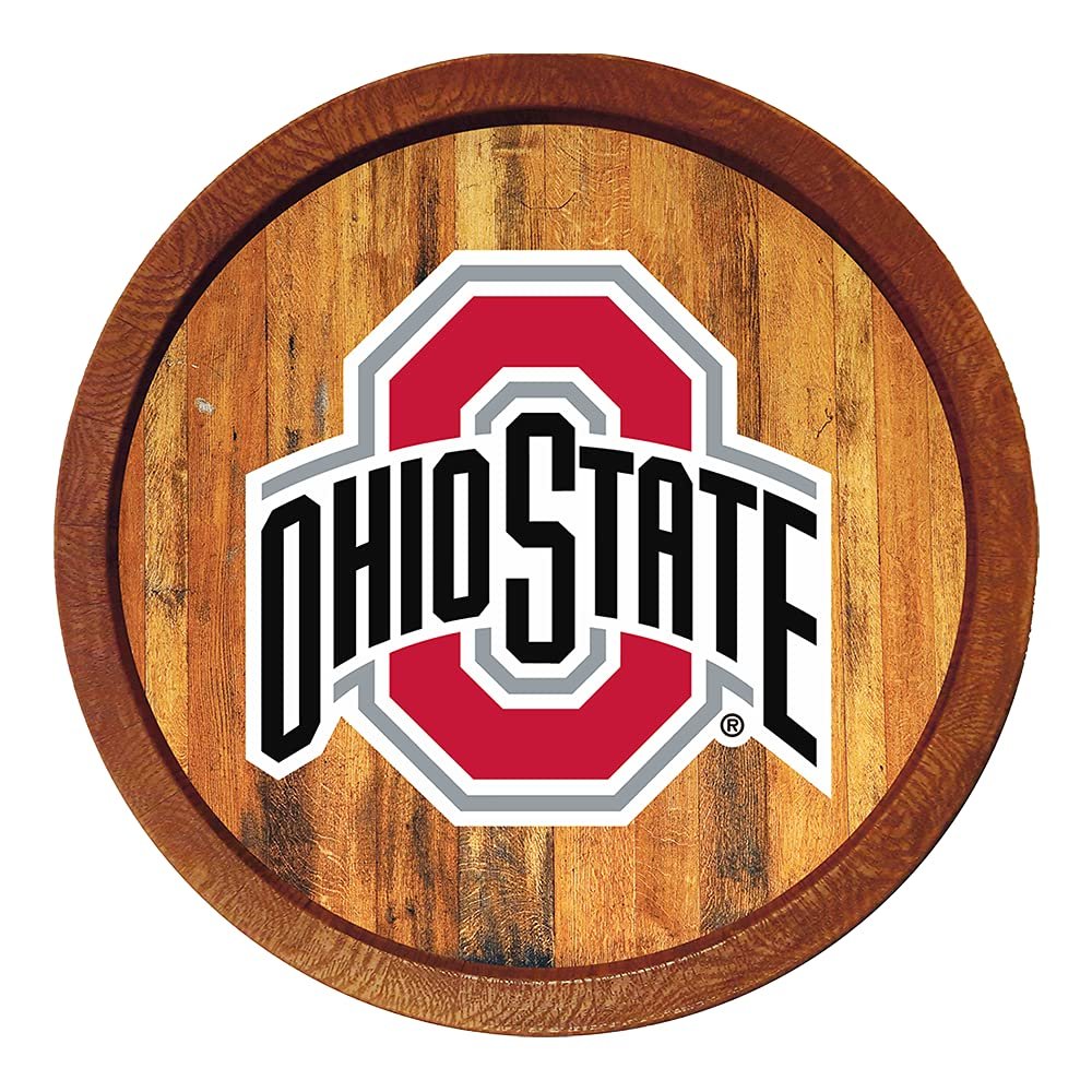 The Fan-Brand NCAA Ohio State Buckeyes: "Faux" Barrel Top Sign - Football, Basketball, Baseball & College Sports Dcor for Home, Office, Game Room, Fan Cave & Garage