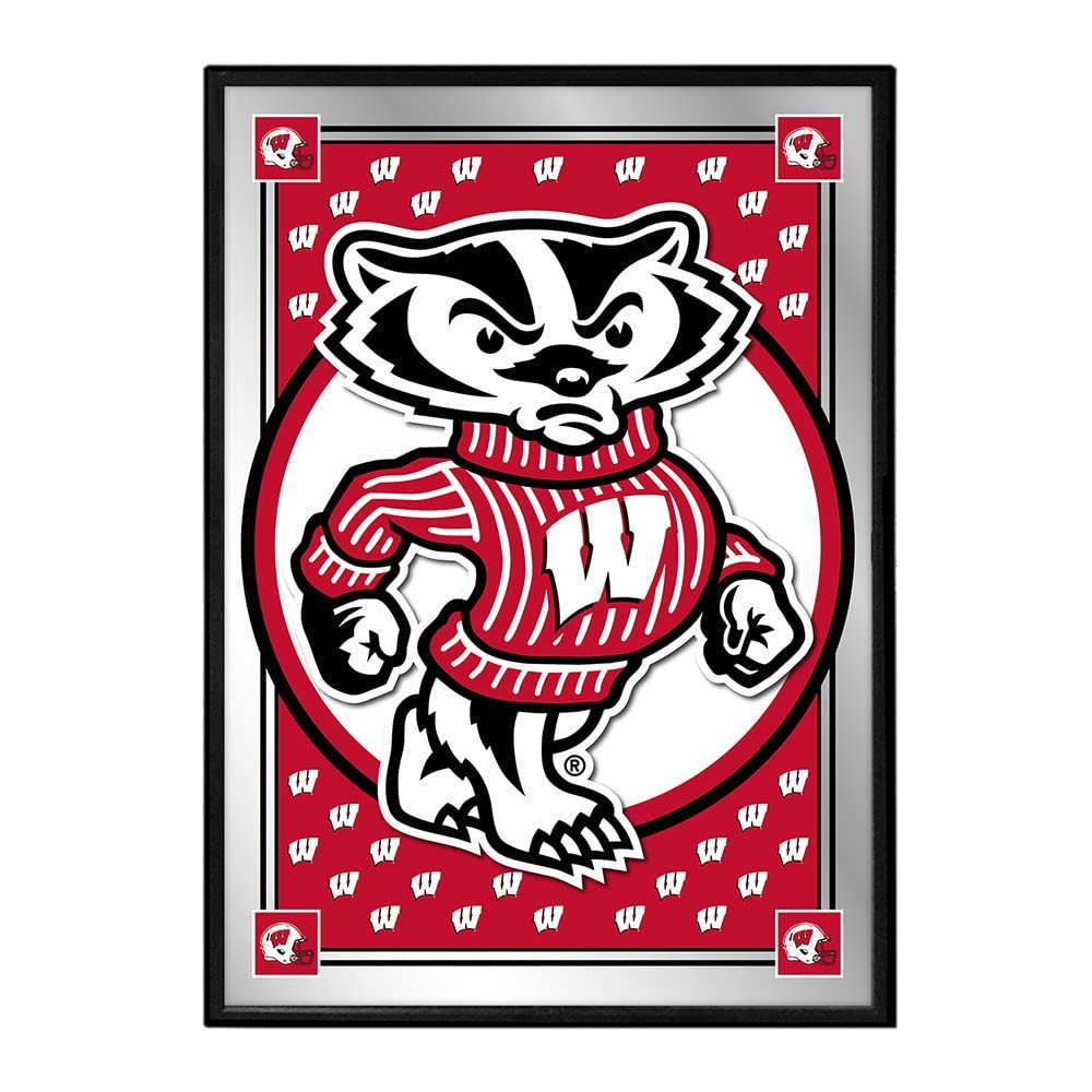 The Fan-Brand NCAA Wisconsin Badgers: Team Spirit - Mascot - Vertical Framed Mirrored Wall Sign - Sports Team Bar Sign Dcor - Home, Dorm, Garage, Office, Fan Cave